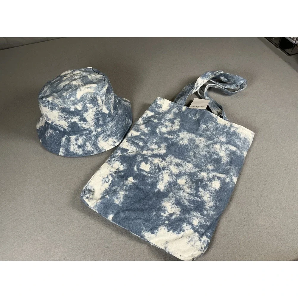 BP Nordstrom Blue Tie Dye Bucket Hat & Canvas Tote Bag Set NWT